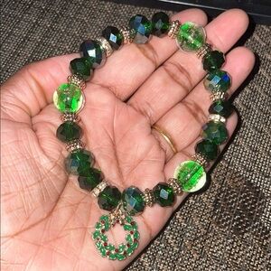 Elegant Green Beaded Bracelet with Wreath Charm